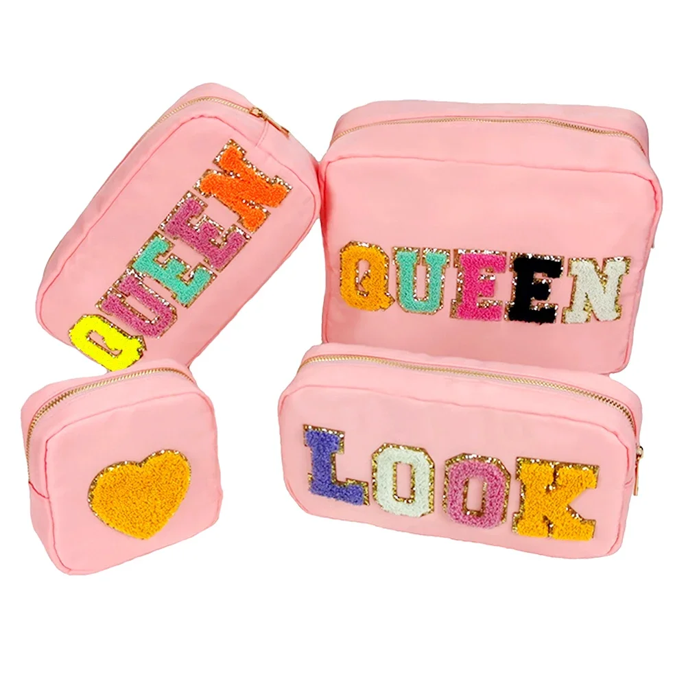 4 Sizes Nylon Travel Cosmetic Storage Bag Embroidery Patch Personalize Toiletry Pouch Organizer Birthday Party College Team Gift