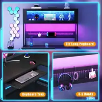 L Shaped Gaming Desk with Power Outlets & LED Lights, 49'' Reversible Computer Desk with Hutch & Pegboard & Display Cabinet 6
