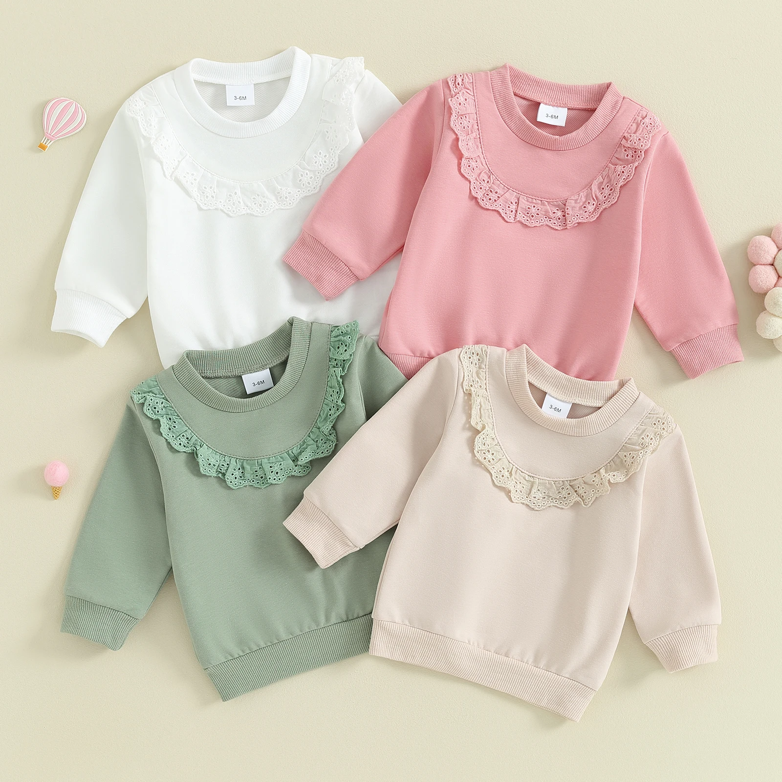 Pudcoco Baby Girl Sweatshirts Casual Long Sleeve Lace Patchwork Pullover Tops Newborn Winter Clothes 3-18M 1