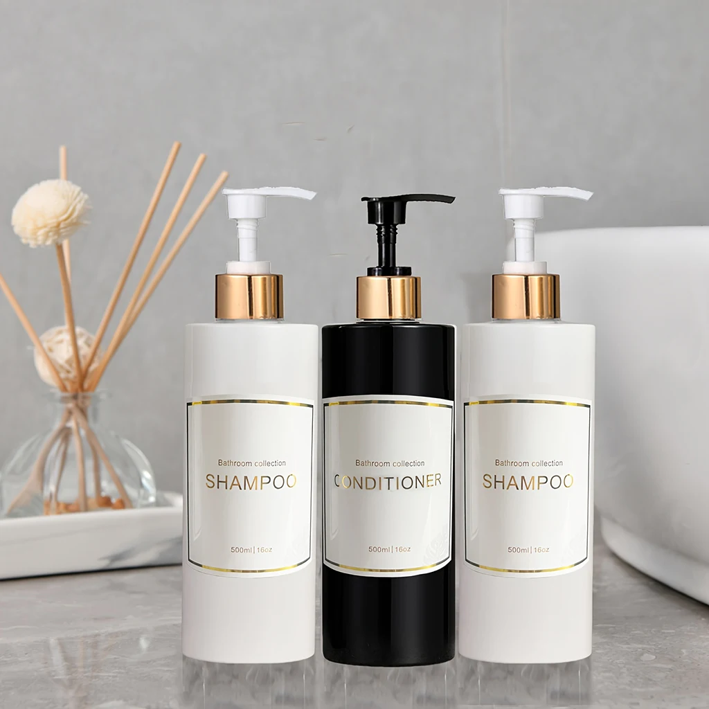 Countertop Soap Dispenser Set Shower Soap Bottles Pump Labels Easy to Refill Body Wash Dispensers 3Pcs soap dispenser