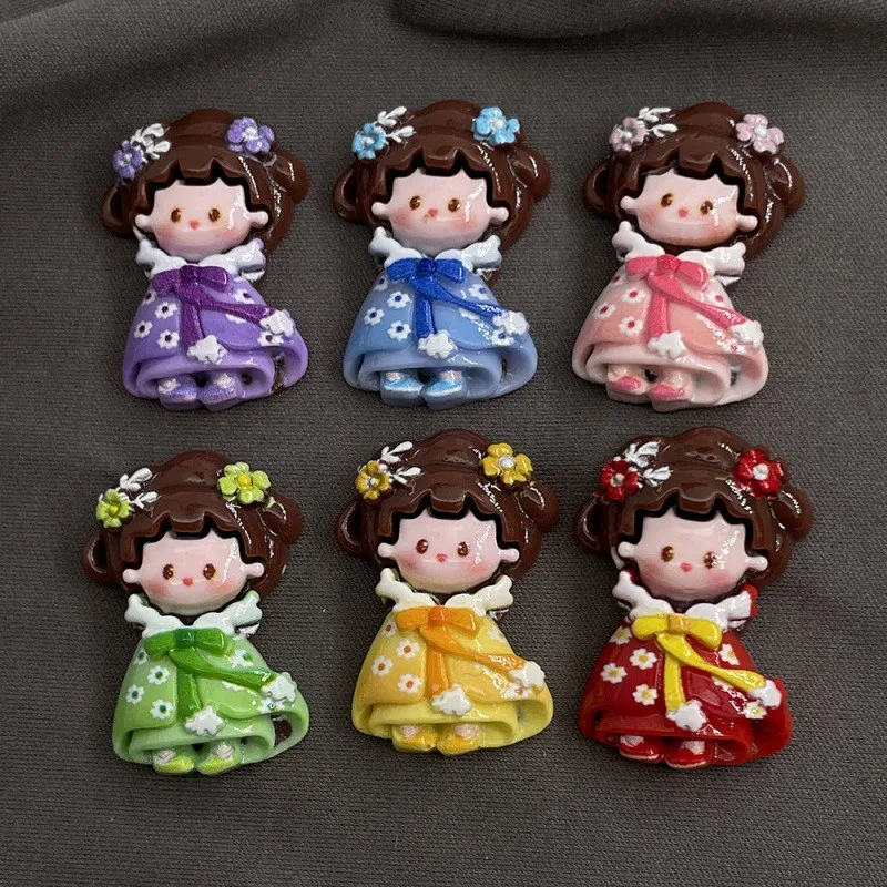 

10Pcs Chinese Style Tang Style Girl Resin DIY Shoes Hat Icebox Barrette Mobile Phone Case Scrapbook Cream Glue Flat Back Resin