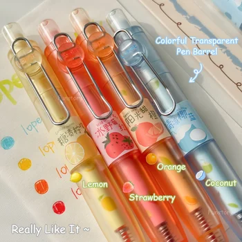 1 set di 4 penne gel colorate ad asciugatura rapida al profumo di frutta, penne eleganti e semplici trasparenti per journaling e disegno, penne ad asciugatura rapida di piccole dimensioni, ideali per lo studio e l'ufficio, penne colorate, ottima idea regalo per il rientro a scuola