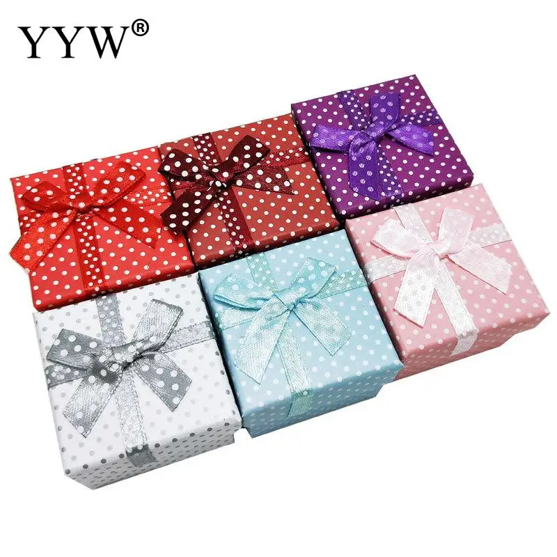 24pcs/Lot Square Jewelry Box Display Storage Holder Necklace Bracelet Ring Gift Boxes Cardboard Bowknot Case Boxes Package 100pcs round square blank price tags necklace ring labels paper stickers jewelry display cards hang tags