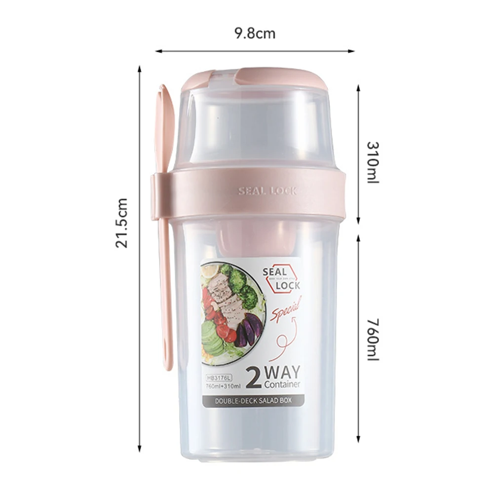 Breakfast Cup On The Go Cups Cereal Milk Container Food Storage Box Sealed Salad Cup with Fork Lid Two-layers Oats Yogurt
