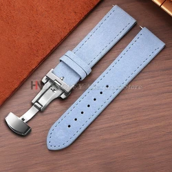 Elegant Vintage Suede Cowhide Watch Strap with Butterfly Buckle - Men's and Women's Sport Wristband in Multiple Sizes - 22mm (Light Blue)