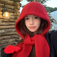 Корейская Балаклава, женские шапочки Skullies, шапка, шарф, цельная утолщенная теплая защита шеи, зимние аксессуары, вязаное право — изображение 4