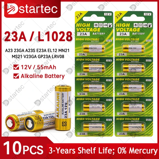 10PCS Alkaline Battery 23A 12V, L1028 A23 MN21 23GA VR22 23AE Batteries,  Long Lasting 12 Volt