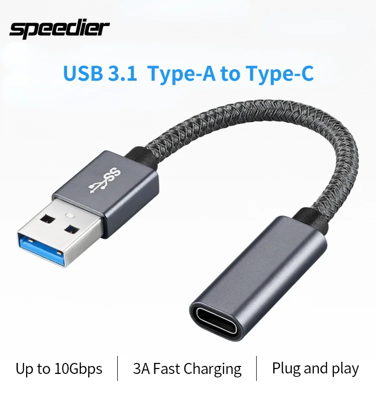 Cavo Adattatore Usb Tipo C Femmina A Usb 3.0 Maschio Cavo Di Prolunga Intrecciato Nero Da 10Cm Adattatore Usb C Femmina A Usb Maschio Fino A 10Gbps