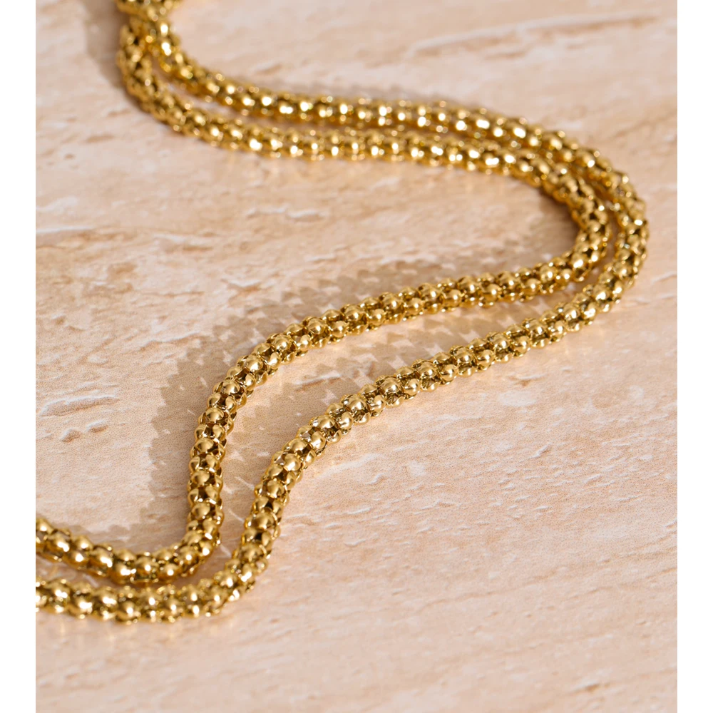 Yhpup 132cm Long Stainless Steel Double-Layer Chain Stacking Necklace