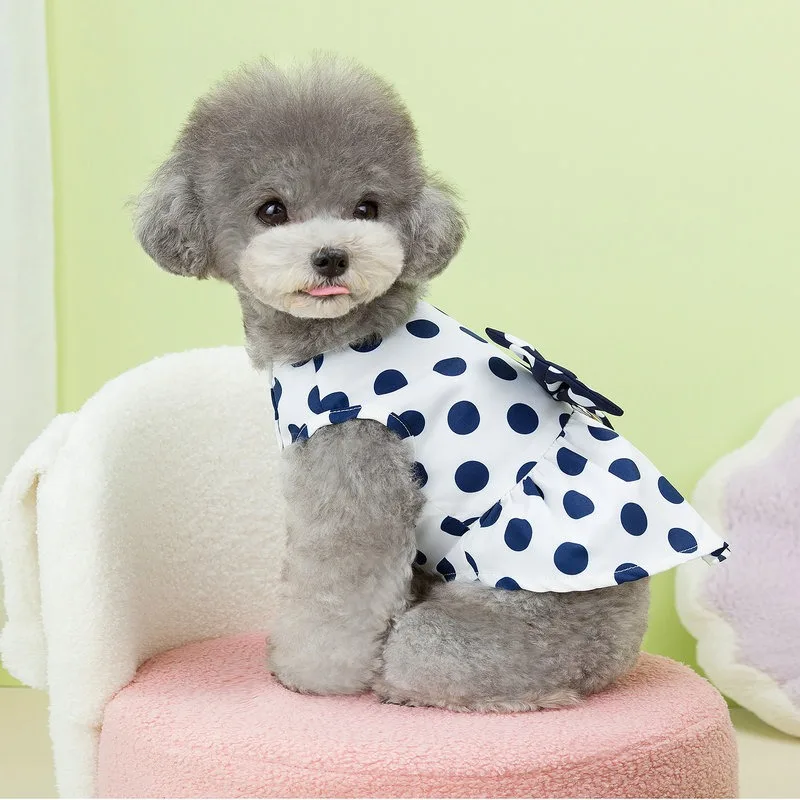 애완견 원피스 네이비 폴카 도트 활 의류, 테디, 요크셔, 두 다리 가디건, 강아지 조끼, 패션 애완 동물 의류