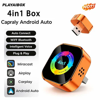 Adaptador Inalámbrico 4 en 1 para Carplay y Android Auto 2026, Mirror Link, Plug & Play, Bluetooth para Apple y Android 1