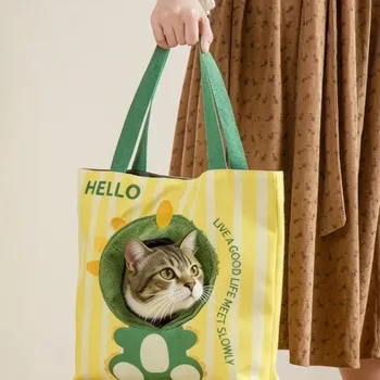 Borsa da trasporto per gatti leggera e traspirante Borsa a tracolla portatile per gatti in tela con foro Borsa a tracolla per animali domestici Uso quotidiano