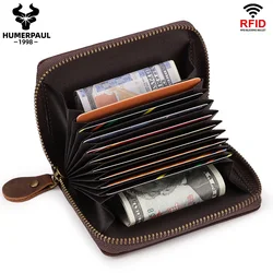 Elegant Crazy Horse Leather RFID Card Holder Wallet with Anti - Demagnetization Protection (Coffee)