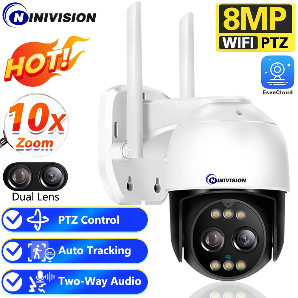 8MP 4K PTZ Wifi IP Camera Cloud 10X Digital PTZ Zoom CCTV telecamera di sicurezza Outdoor AI Human Detect Auto Tracking telecamera Wireless
