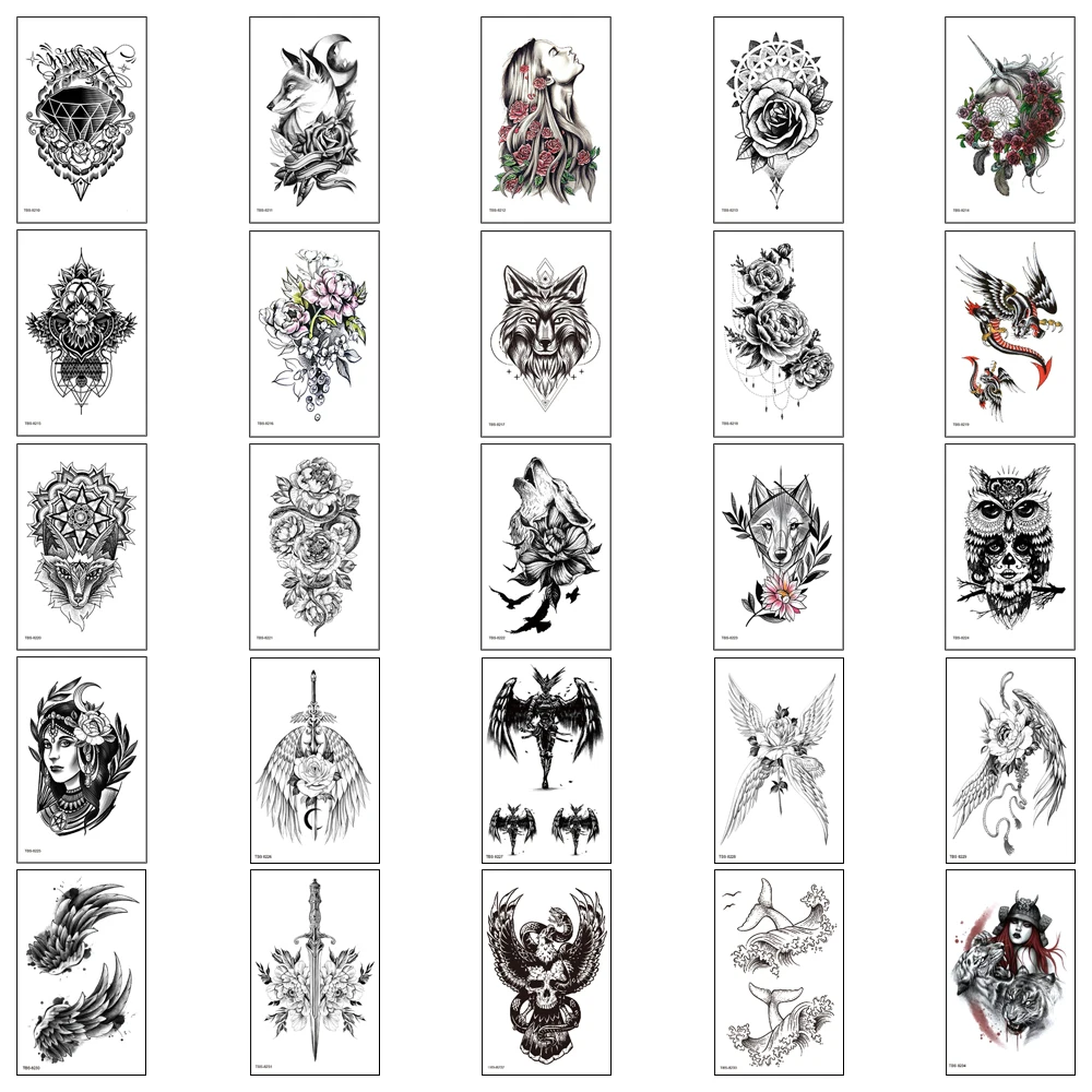 

Wholesale 30 Pcs/Lot,Waterproof Temporary Fake Tattoos Stickers,Black Totem Wolf Flower Owl Dragon Beauty Body Art for Woman Arm