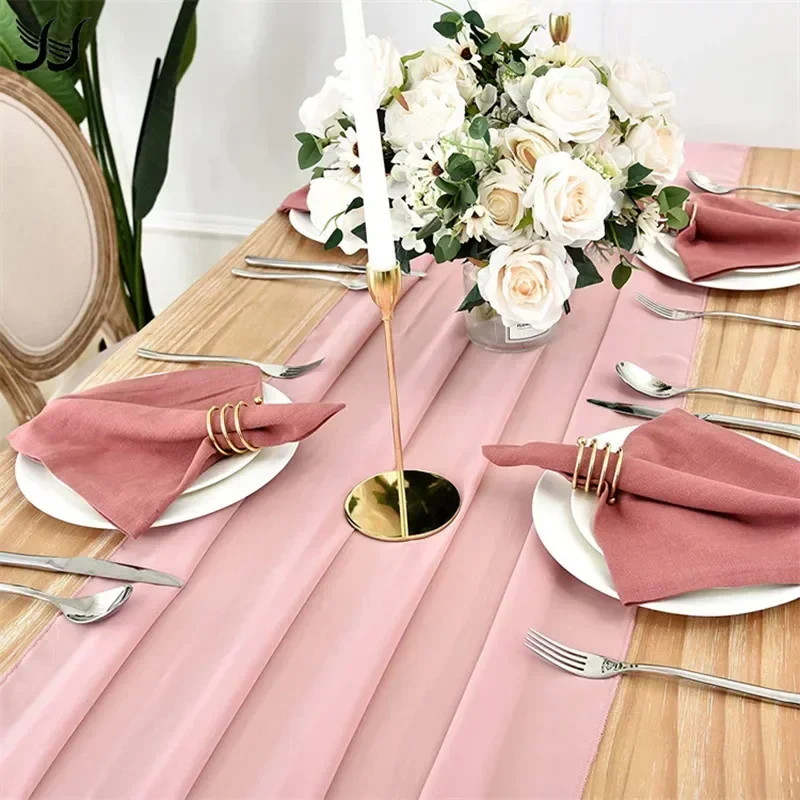 10FT Dusty Rose Chiffon Table Runner,Romantic Sheer Dining Table Decoration For Wedding Party Bridal Baby Shower 4