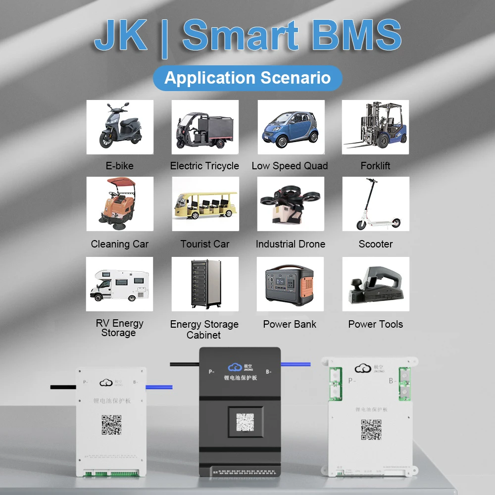 Smart JIKONG BMS with 1A Active Balance for 4S~24S LiFePo4 Li-ion LTO 18650 Battery 40A~200A Charge with BT RS485 CAN JK BMS