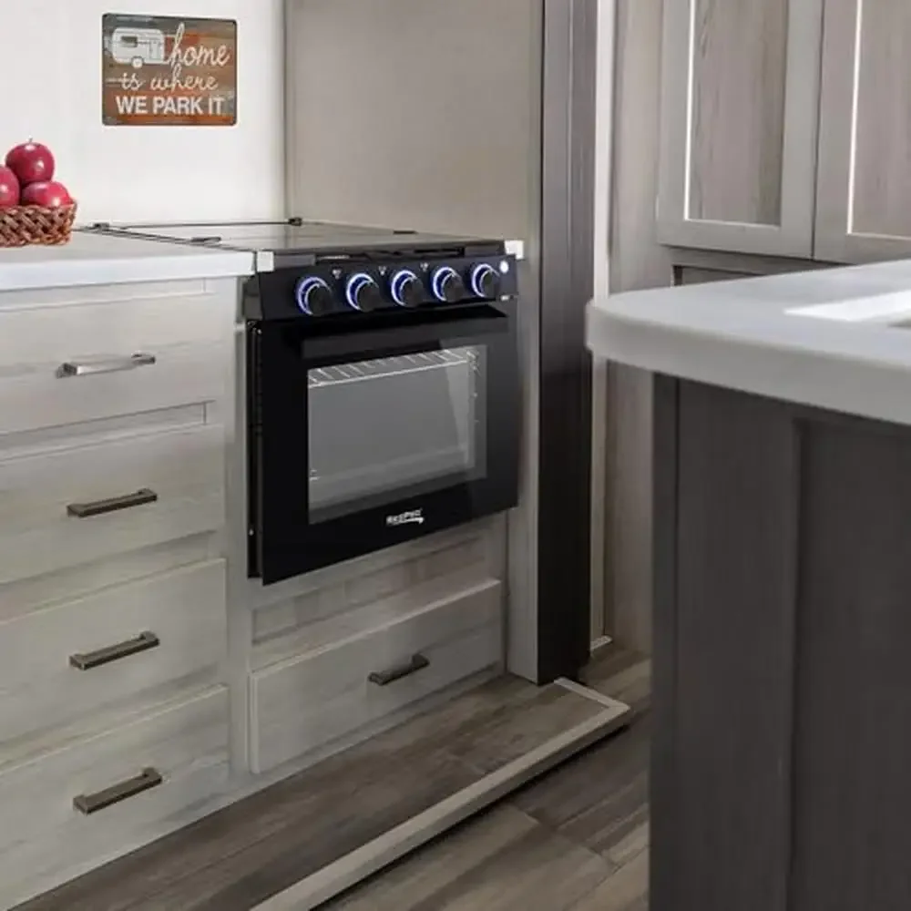 Gas Range Stove 21" Tall 6500/8000 BTU Three Burner 7100 BTU Oven 1.8 Cu. Ft Capacity Optional Vented Stainless Steel/Black RV