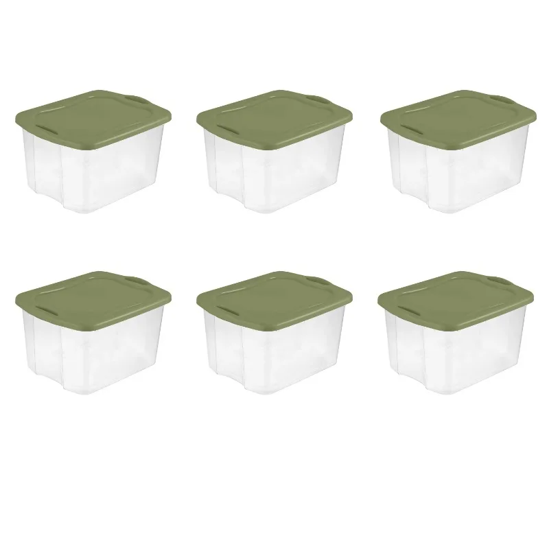 

Sterilite 70 Qt. EZ Carry Plastic, Clear/Sage Legume, Set of 6 Storage Containers