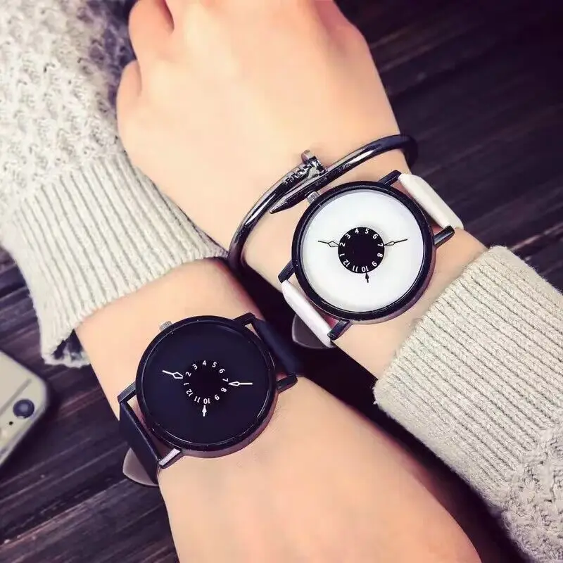 

Simple Dial Quartz Watches Ins Casual White & Black Couple Watches Leather Strap Clock Watch for Men Women relojes para mujer