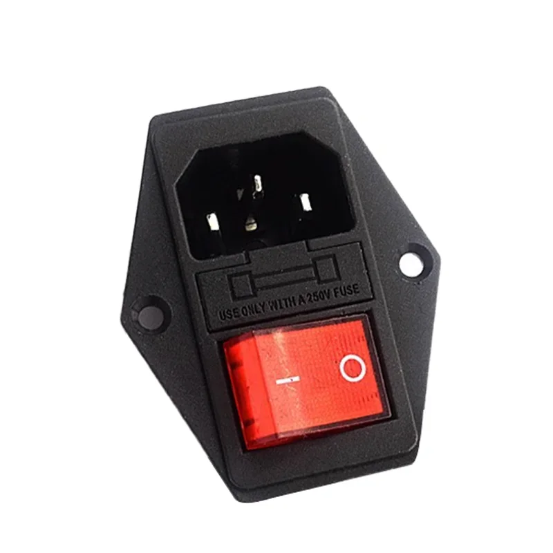5PCS 250V10A AC-01A Electrical Power Socket Rocker Switch Brass Inlet Plug Connector Computer Mount Outlet With Fuse C-14-F16A power strip power socket power plug adapter
