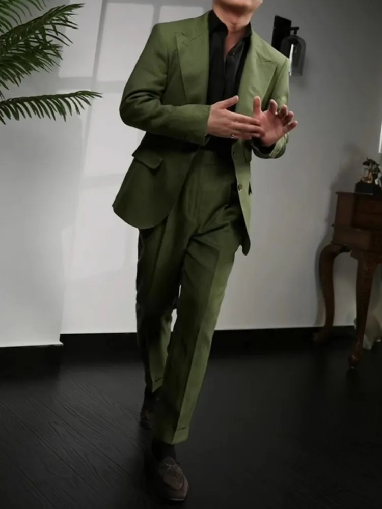 Spring Business Casual Office Mens Suits Sets Slim Fti British Style Single Breasted Blazers Straight Pants Mens Two Piece Set