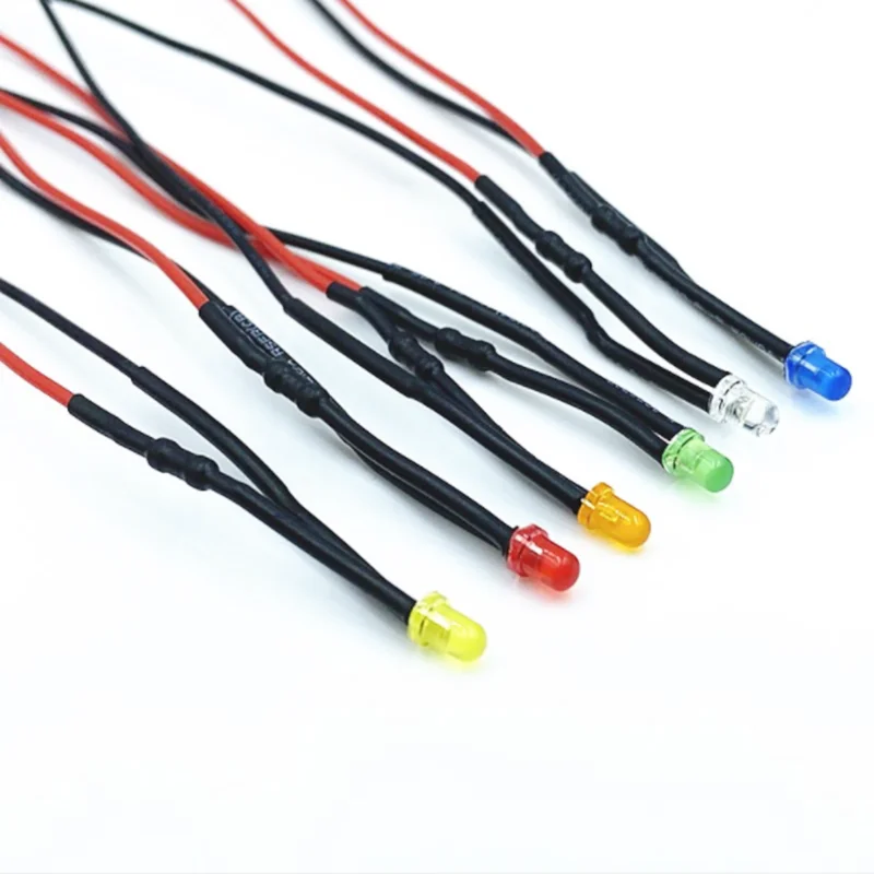 20-Pack 5mm RGB Slow Flash LEDs – Pre-Wired, Red Green Blue Colorful, 9V/12V, 20cm