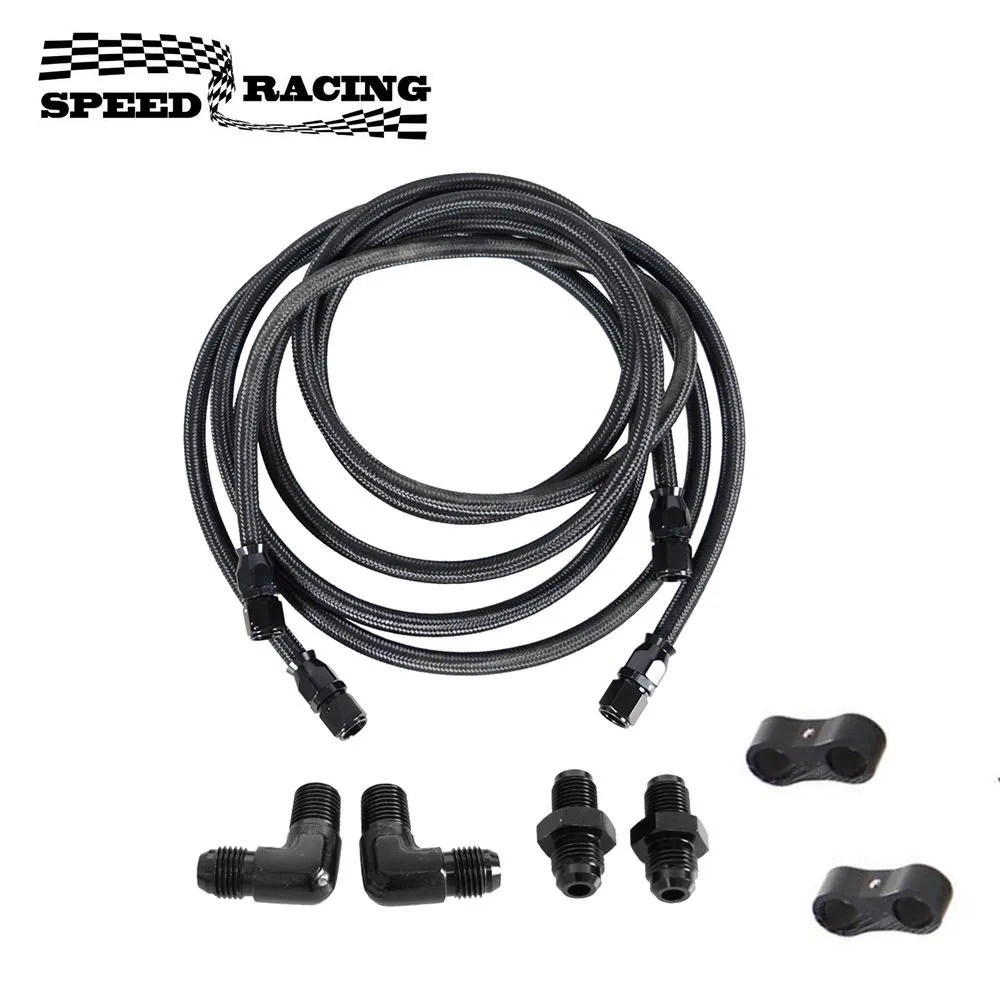 7Ft Flexible PTFE Transmission Cooler Hose Lines Fitting Nylon Billet Aluminum Braided Lines 2X For 4L60/700R4/TH350/TH400 silicone oil hose tube