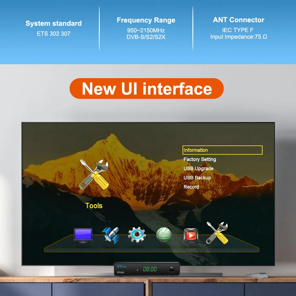 Satellite TV Receiver V7 S5X GTmedia Support DVB-S/S2/S2X