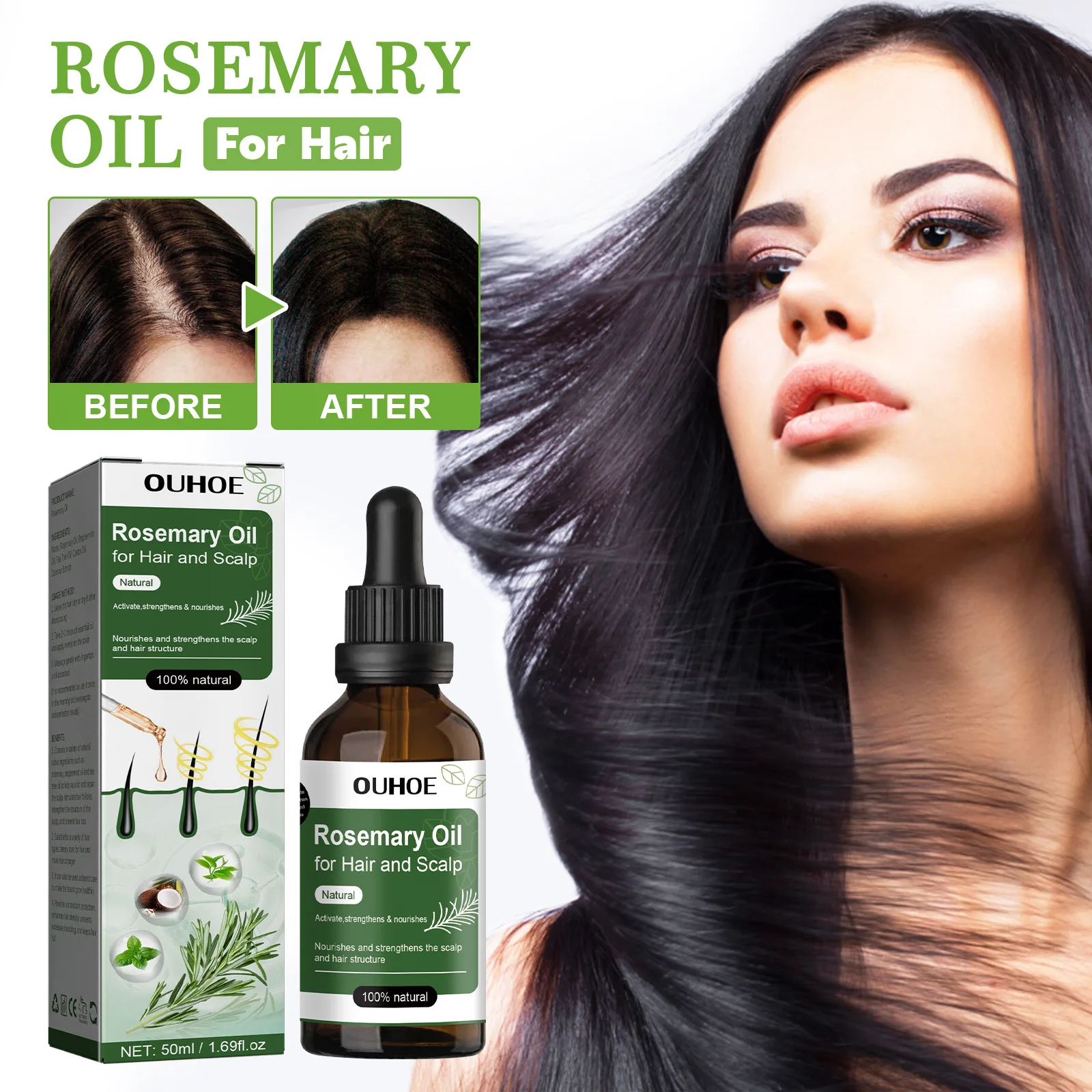 

50ml Ouhoe Hair Care Rosemary Oil Tough Hair Fixing Anti-Hair Loss Nourishing Hairs Essential Oil Repair Damaged Hair Quality