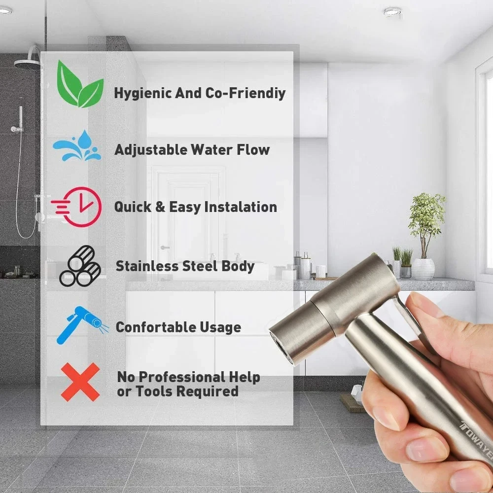 Handheld Toilet Bidet Faucet Stainless Steel Hand Bidet Sprayers Brushed Water Gun Spray Gun for Shower Bathroom Cleaning Tools
