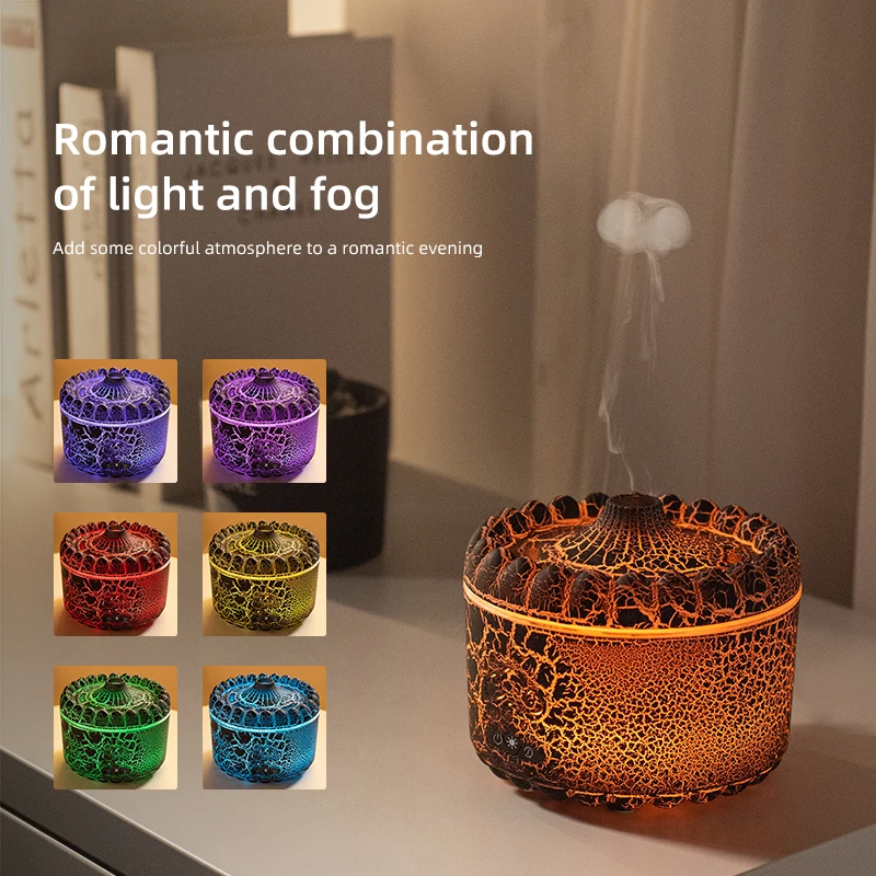 Volcano Aroma Diffuser Ultrasonic Air Humidifier Timer Auto Shut-Off Remote Control Flame Diffusers for Home Bedroom White 2