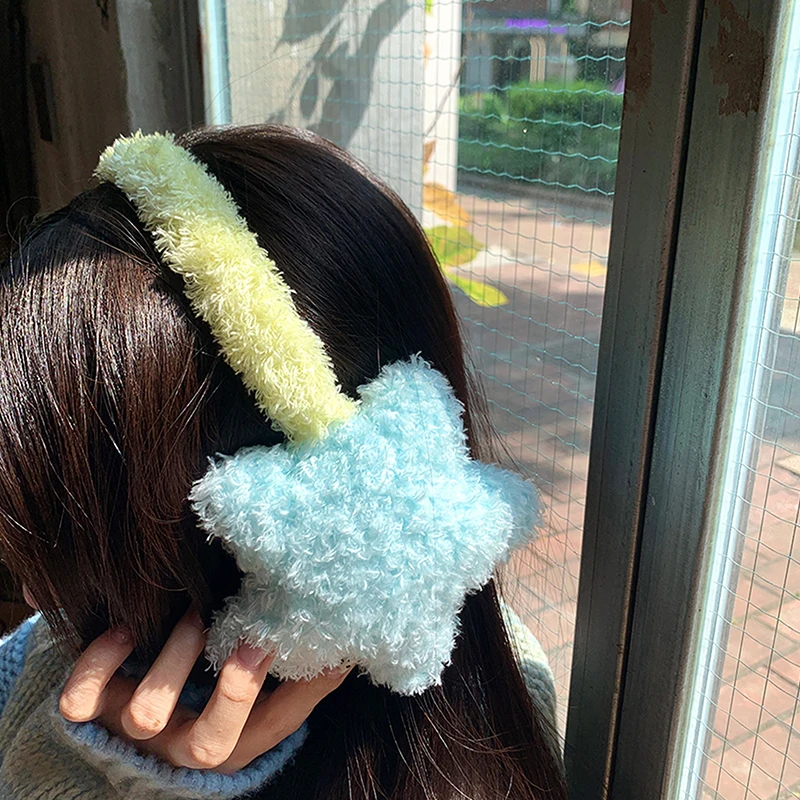 Y2K Star Plush Earmuffs Outdoor Cycling Ear Protection Colour Blocking Ear Bag Warm Winter Warm Earplugs Y2K Headset Cover