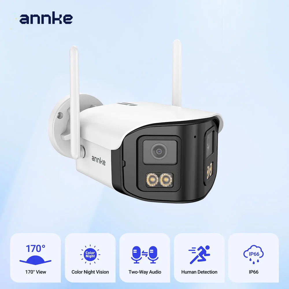 ANNKE 4MP Dual Lens WiFi Dual Band Security Camera Outdoor 170° Angle Full Color Night Vision Two-Way Audio Wireless PoE Cam 1