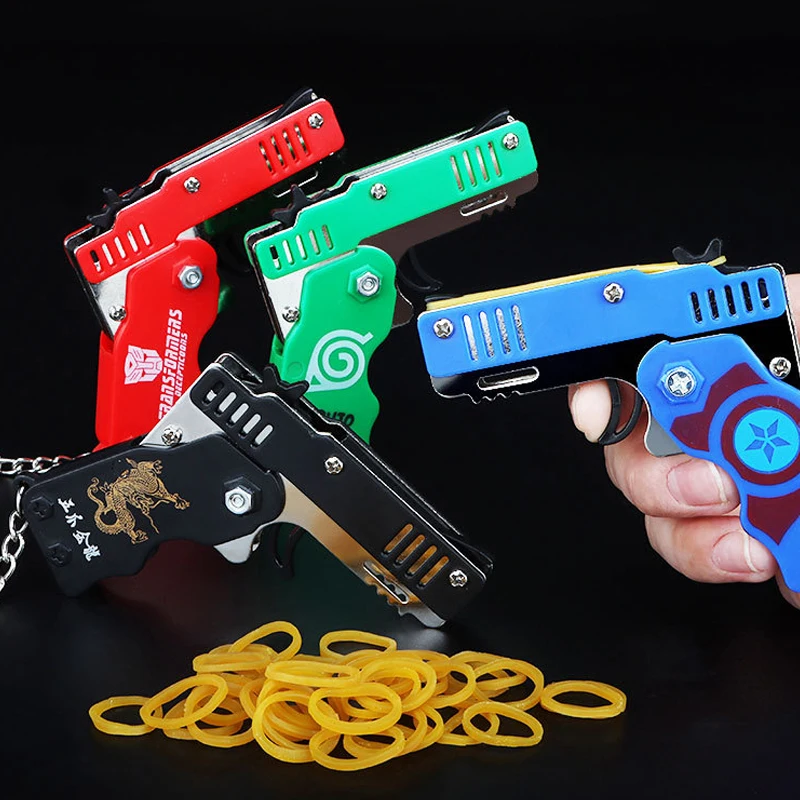 1pc Mini Toy Metal Gun with Rubber Band Fun Folding Pistol Key Charm Pendant Kids Birthday Gifts Toys Boy Girl Game Party Favors 500 bullets 1 gun metal gun with rubber band fun folding pistol key charm pendant kids birthday gifts outdoors party game