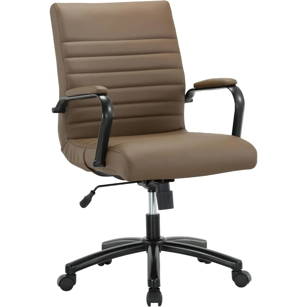 &reg; Modern Comfort Winsley Bonded Leather Mid-Back Manager Office Chair, Brown/Black, BIFMA Compliant