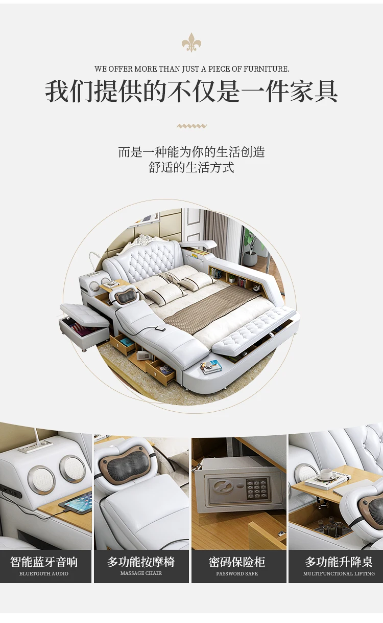 Description Picture 3 of itemWhite High End Double Bed Designer European Luxury Modern Twin Bed Frame Platform Multifunctional Cama Box Casal Furniture