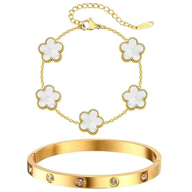 Cubic Zirconia Floral Bracelet for Women18k Gold Plated Link Statement Jewelry 7