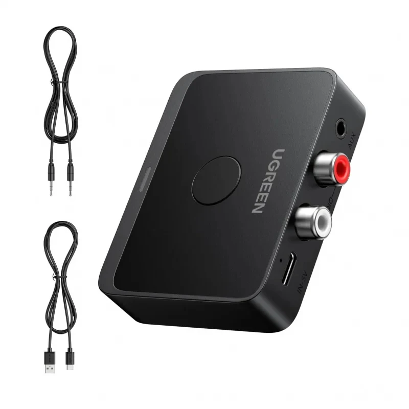 새로운 UGREEN 블루투스 6.0 수신기 LDAC 고해상도 무선 오디오 어댑터 저지연 3.5mm AUX RCA (구형 스피커 스테레오용)