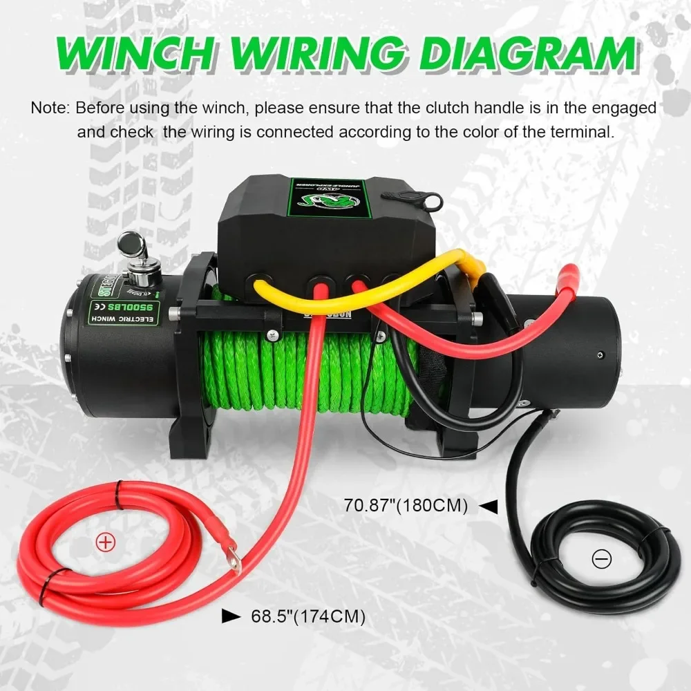 9500lb Electric 12V Waterproof Electric Winch Synthetic Rope Winch with Wireless Handheld Remote and Corded