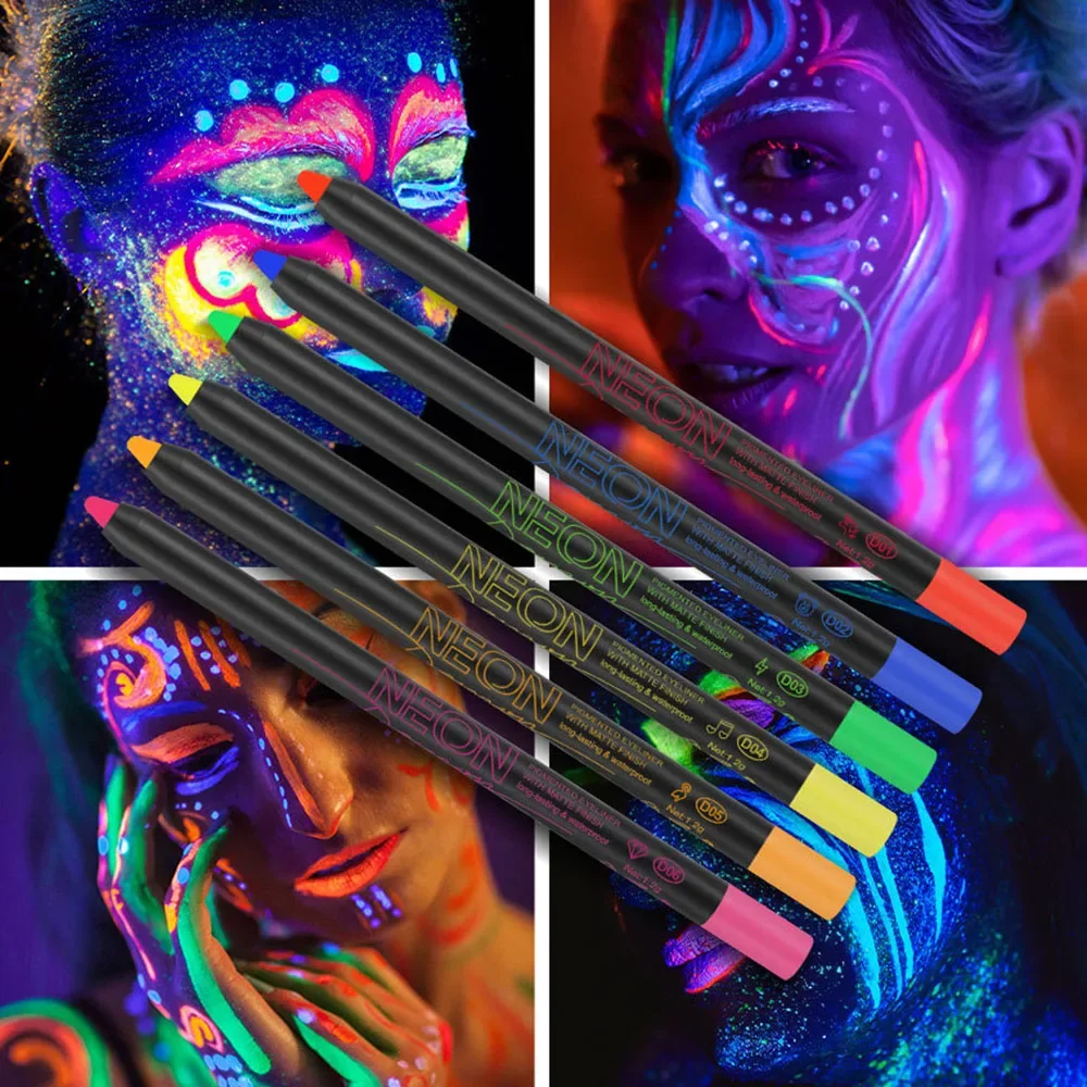Fluorescent Eyeliner 6 Colors UV Waterproof and Sweat Resistant Eyeliner Gel Makeup Eyeshadow Stick Face Painting Pen Cosmetics Eyeliner pencils liquid eyeliner eyeliner pen eyeliner stamps powder eyeliner
