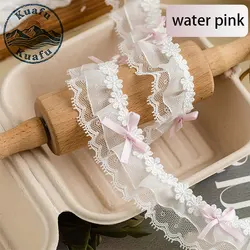 Elegant Bow Pleated Lace Ruffle Ribbon for DIY Crafts and Sewing Projects (Light pink)