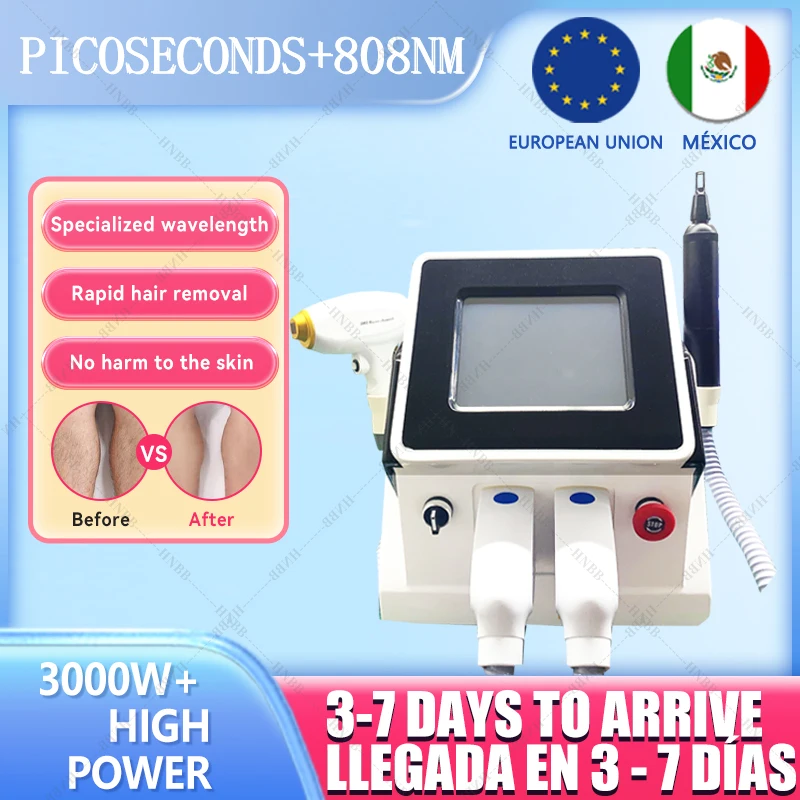 Machine d'épilation au laser portable, 5000W, 2 en 1, diode Nd Yag Q Switch, machine d'épilation à 808 °, détection à chaud, livraison locale gratuite