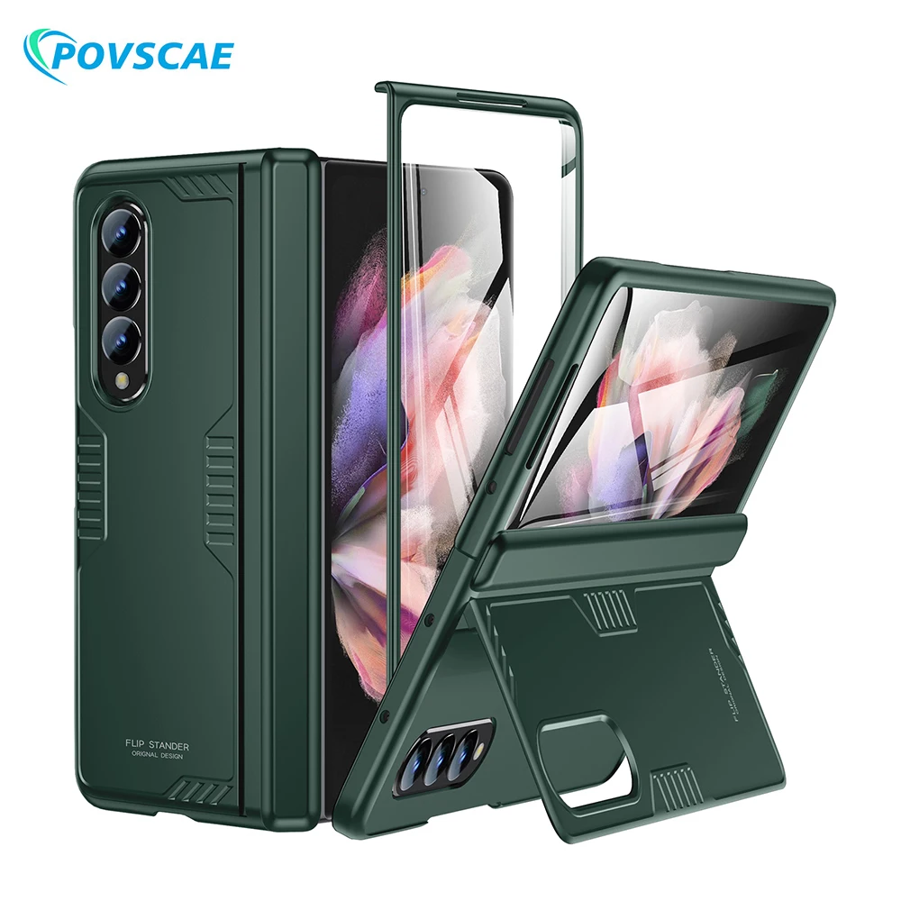 

For Samsung Galaxy Z Fold 3 Case Full Body Hinge Protection Slim Amor Shockproof Cover Built-in Kickstand Screen Protector