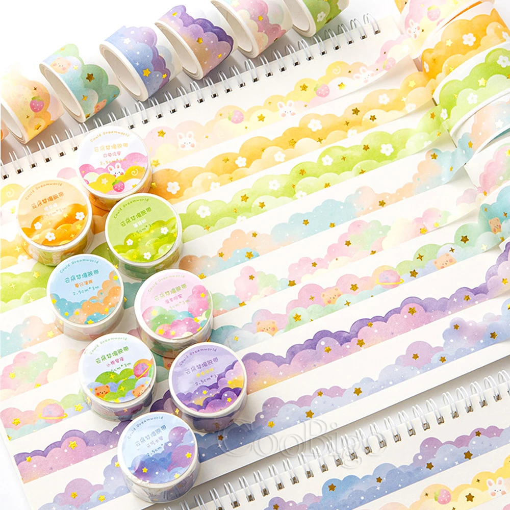 

Colorful Clouds Wide Washi Masking Tape Gold Foil Sticker for Decor Scrapbooking Diary Journal DIY Stationery School Supplies 3m