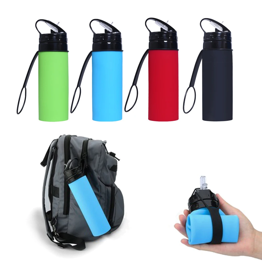 600ml 휴대용 물컵 경량 실리콘 스포츠 병 재사용 가능 접이식 분리형 흡입 튜브 포함 러닝 피트니스용