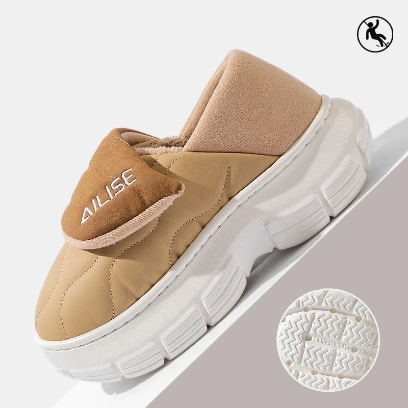 Winter Chunky Platform Cotton Slippers for Women Fashion Hook Loop Thick Plush Home Slides Woman Thick Sole Cotton Padded Shoes