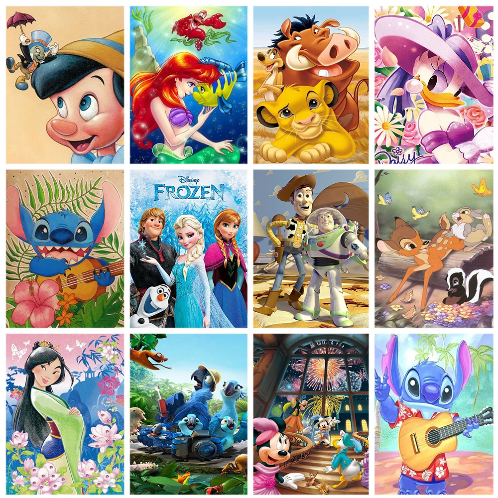 

Disney Frozen Princess 5D Diamond Painting Cartoon Lilo Stitch Full Round Drill Cross Stitch Embroidery Animal Mosaic Home Decor