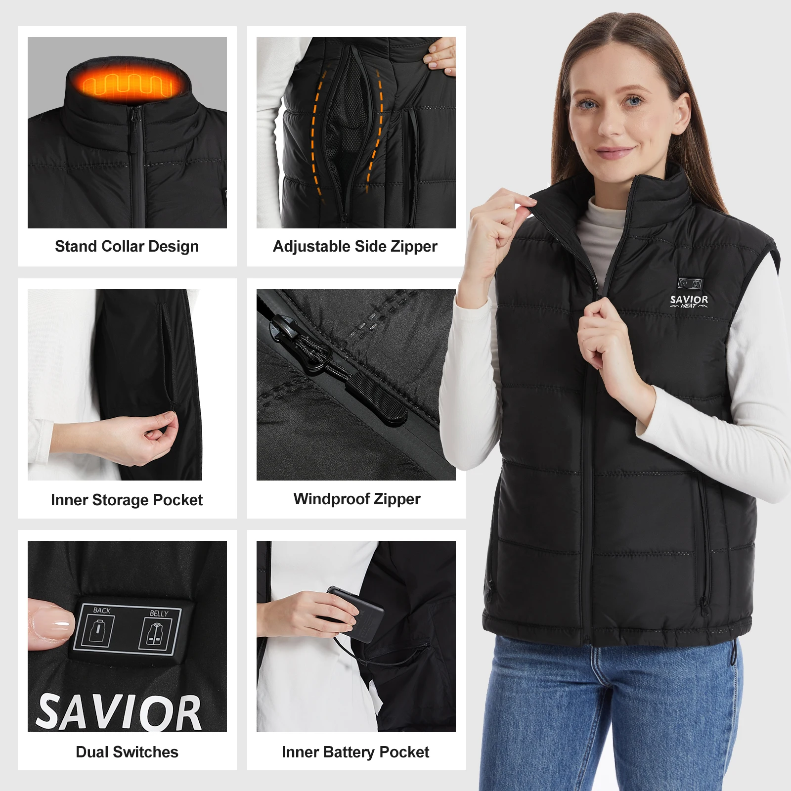 SAVIOR HEAT Heated Vest Thermal Heated Vest Flexible Thermal Heat Electric Heating Winter Warm Jacket For Outdoor Sports
