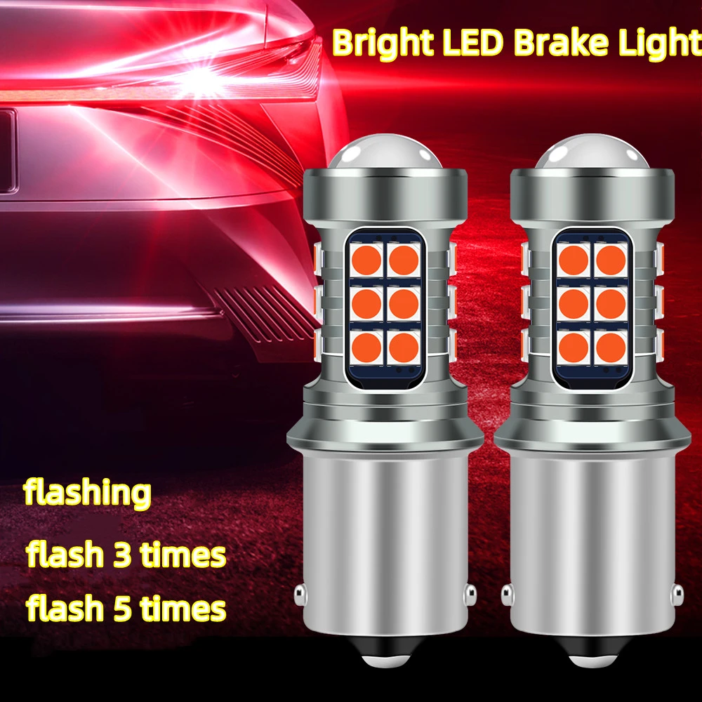 2pcs Red 1157 1156 T20 W21w Led Strobe 5 Times Stop Bulbs Tail Blinking